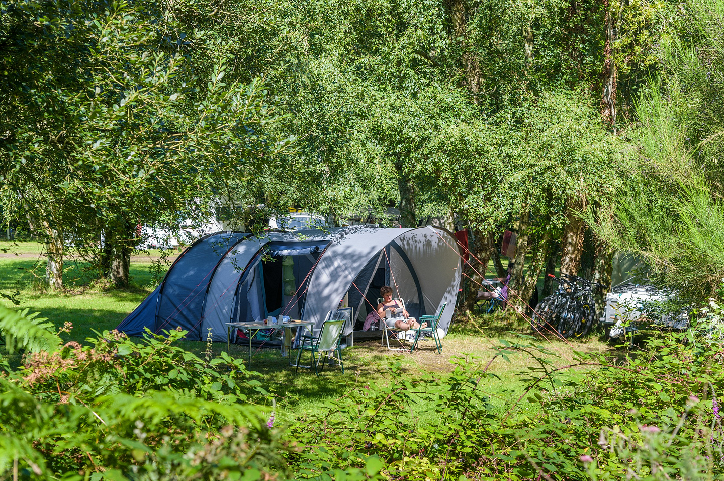 Domaine de Mesqueau, emplacements tente sous les arbres ©Yann Richard