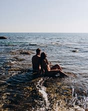 Domaine de Bagheera, Beach, Couple contemplating the sea