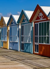 Domaine de Drancourt - Baie de Somme - Cayeux-sur-mer. Cabines de plage à Cayeux-sur-mer. Picardie. Somme. Hauts-de-France