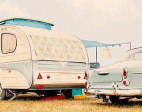 Caravan and vintage car