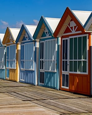 Domaine de Drancourt - Baie de Somme - Cayeux-sur-mer. Cabines de plage à Cayeux-sur-mer. Picardie. Somme. Hauts-de-France