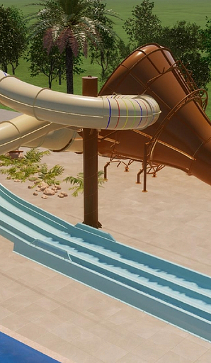 Camping Amfora - Het waterpark - 3d weergave van de nieuwe glijbanen