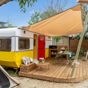 Camping Beauregard Plage - Caravan Happy Days - Terras van de caravan