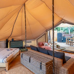 Camping Beauregard Plage - Duo Tenten Dunes - Tent van 32 m² met tweepersoonsbed en woonkamer