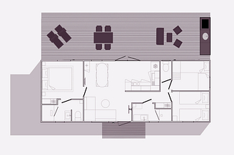 Camping la Sirène - Accommodaties - Cocoon 3 - 6 personen - 3 slaapkamers - Plattegrond
