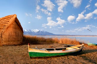 Le Brasilia campsite, Canet-en-Roussillon, small traditional boats Lac de Têt lake