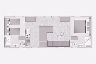 Camping la Sirène - Accommodaties - Cottage 2 - 4/6 personen - 2 slaapkamers - Plattegrond