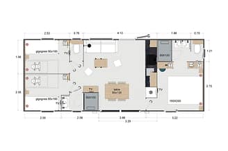 Mobil-home KING *** 6 personas - 3 habitaciones - Plano - Camping Country Park Crécy-la-Chapelle