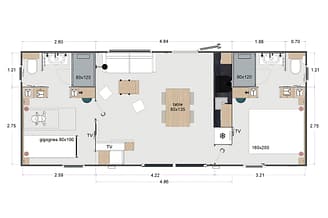 Mobil-home Queen *** 4 personas - 2 habitaciones - Plano - Camping Country Park Crécy-la-Chapelle