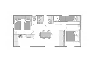 Camping Les Mouettes - Hébergements - Cottage Classic 4 fleurs, 6 personnes, 3 chambres, 1 salle de bain - plan