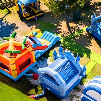 Aerial view of the playground with bouncy castles - Country Park Campsite Crécy-la-Chapelle