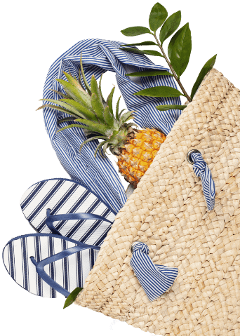 Camping Californie Plage - Sac de plage avec accessoire et fruit