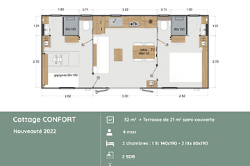 Plan du Cottage CONFORT 2 chambres + 2 salles de bain  au Domaine de Mesqueau 