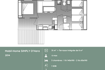 Plan du mobil-home SIMPLY O\'Hara 3 chambres au Domaine de Mesqueau 