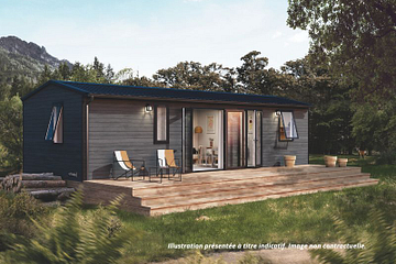 Lodge &Ocirc; Grand Large de 40 m&sup2; avec terrasse couverte, h&eacute;bergement premium 3 chambres au camping Mesqueau