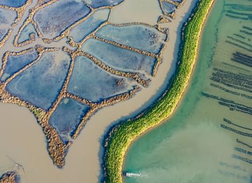 Les Couleurs de la Coubre - Charente-Maritime - Vue aérienne des parcs a huitres et claire dans le bassin de marennes oléron en charente maritime