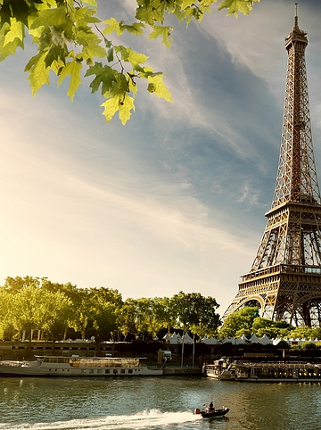 Sunset over Paris with view of the Eiffel Tower and the Seine, France - Paris