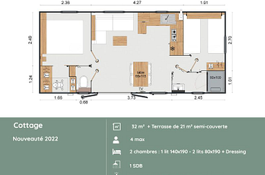 Plan du Cottage 2 chambres pour 4 personnes au Domaine de Mesqueau