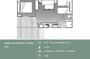 Plan du mobil-home SIMPLY O\'Hara au Domaine de Mesqueau 