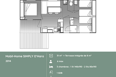 Plan du mobil-home SIMPLY O\'Hara 3 chambres au Domaine de Mesqueau 
