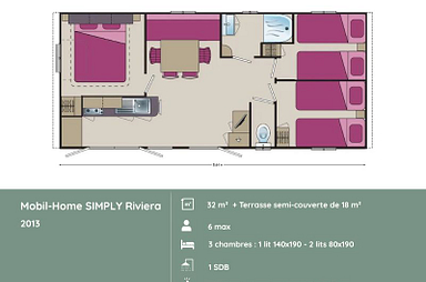Plan du mobil-home SIMPLY Riviera 3 chambres au Domaine de Mesqueau