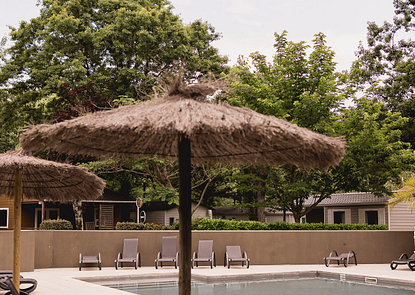 Camping Zelaia - La piscine - Transats et parasols en bord de piscine