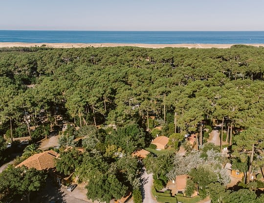 Camping Arnaoutchot - Vue aérienne du camping en pleine pinède et de la plage naturiste