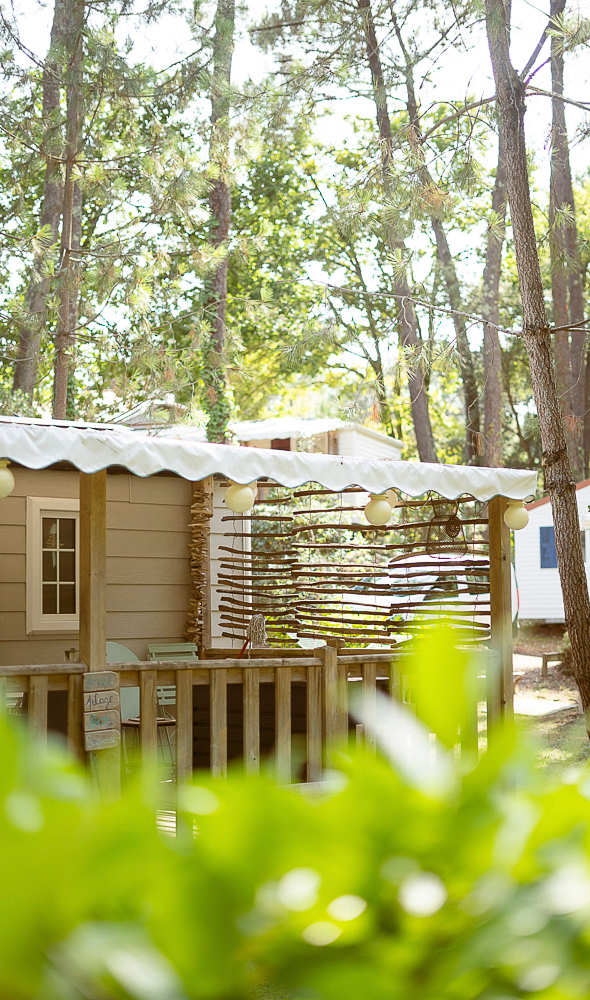 Camping Les 2 Etangs - Camping - Casas móviles rodeadas de árboles