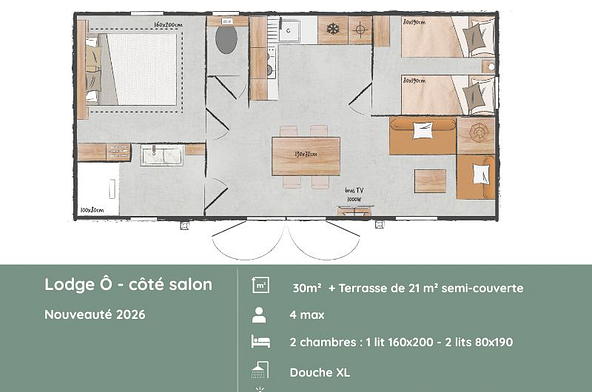 Plan du Lodge Ô côté salon au Domaine de Mesqueau