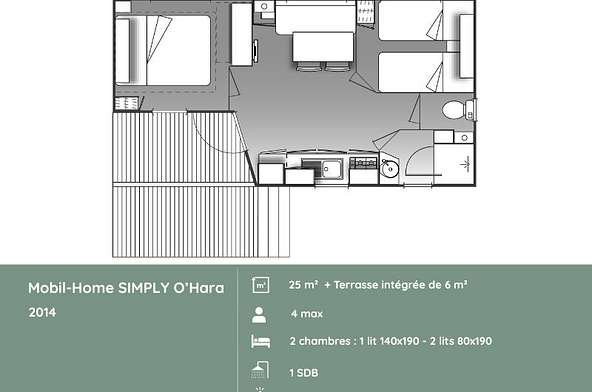 Plan du mobil-home SIMPLY O\'Hara au Domaine de Mesqueau