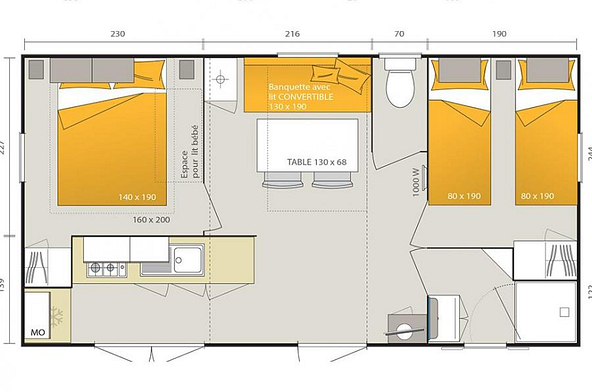 mobil home riviera 2 chambres - plan