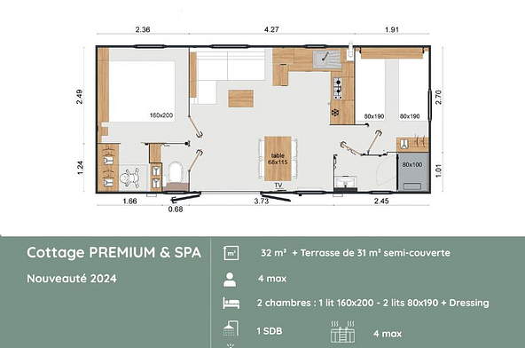 Plan du Cottage PREMIUM avec SPA privatif au Domaine de Mesqueau